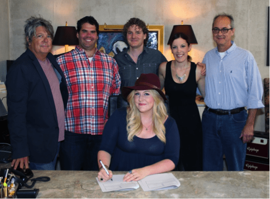 Pictured (back row, L-R): Patrick Clifford, VP Music Publishing and A&R Nashville, Disney Music Publishing;  Greg Gallo, Creative Director, Big Deal Music Nashville; Mike Daly, Director, A&R, Disney Music Group; Ciara Gardner, A&R Coordinator, Disney Music Publishing; Dale Bobo, SVP, Big Deal Music Nashville. Front row: Steph Jones, songwriter)