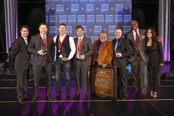 Pictured (L-R): ASCAP's Michael Martin, Song of the Year co-writer Ben Hayslip, Songwriter of the Year Ashley Gorley, Song of the Year co-writer Jimmy Robbins, ASCAP Heritage Award Honoree Craig Wiseman, Publisher of the Year Warner/Chappell Music Publishing's Ben Vaughn and Jon Platt, and ASCAP's LeAnn Phelan. Photo: Ed Rode