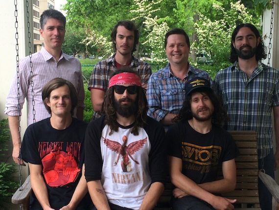Pictured: (Front Row L-R) Ben McLeod, Robby Staebler, Allan Van Cleave of All Them Witches (Back Row L-R): John Strohm, Loeb and Loeb; Michael Parks, All Them Witches; John Allen, President of New West Records; Santo Pullella, management.