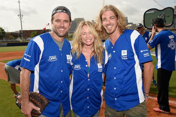 NASHVILLE, TN - JUNE 13: (L-R) Charles Esten, Deana Carter and Bucky Covington showed of their softball skills for charity at City of Hope's 25th Annual Celebrity Softball Game at the new First Tennessee Park during CMA Music Festival in Nashville.  (Photo by Rick Diamond/Getty Images for City Of Hope) *** Local Caption *** Charles Esten, Deana Carter, Bucky Covington