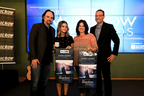 Pictured (L-R): Sherod Robertson, MusicRow; Maren Morris; Carla Wallace, Big Yellow Dog Music; Craig Shelburne, MusicRow. Photo: Moments By Moser